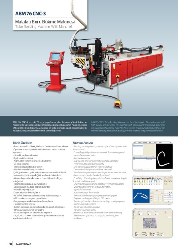 ABM 76 CNC-3- Malafalı Boru Bükme Makinesi