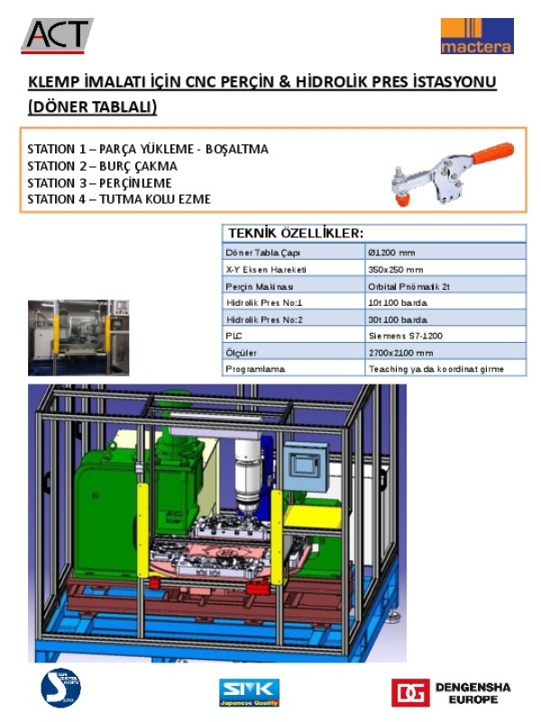 Klemp İmalatı için CNC Perçin ve Hidrolik Pres İstasyonu